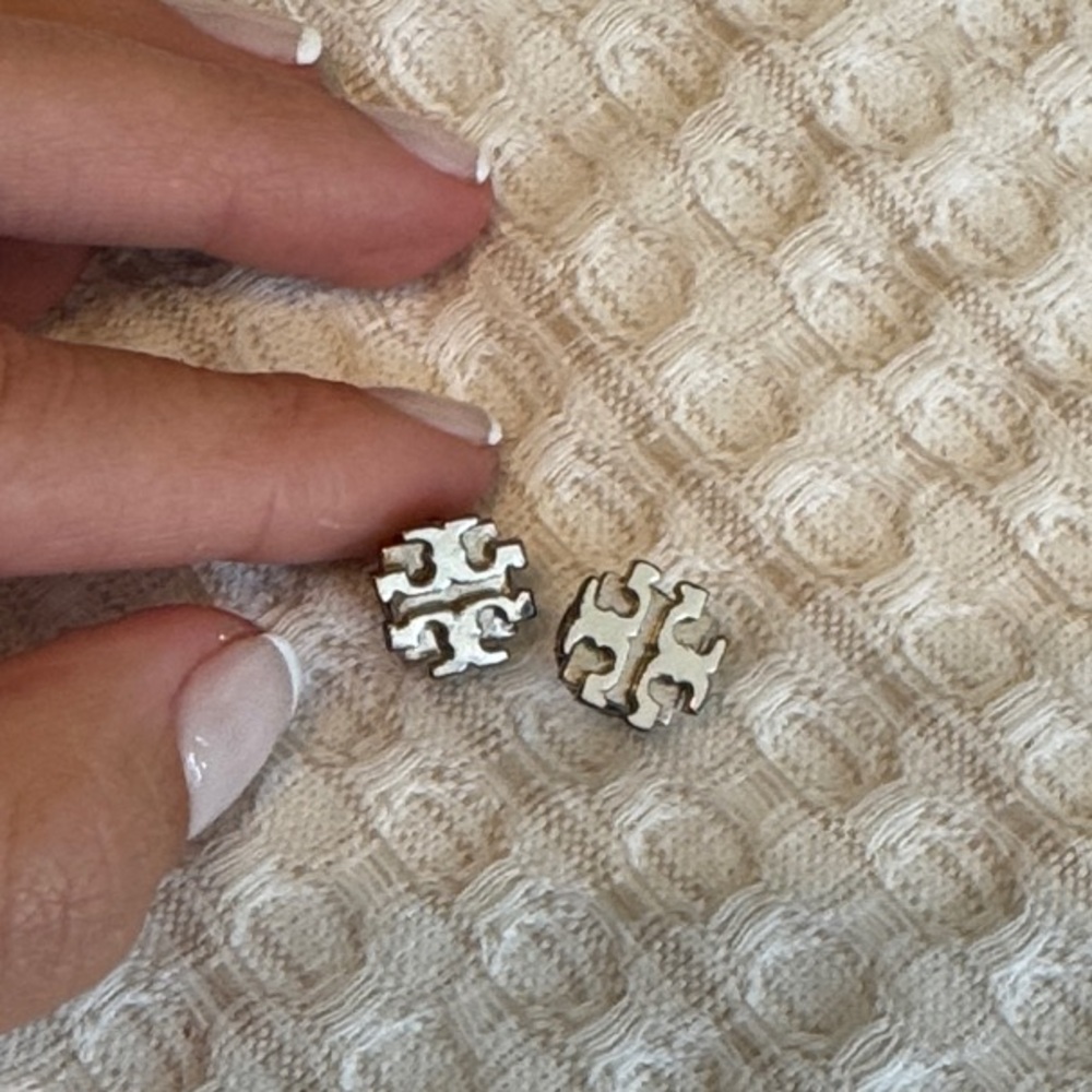 Silver Tory Burch Logo Earrings